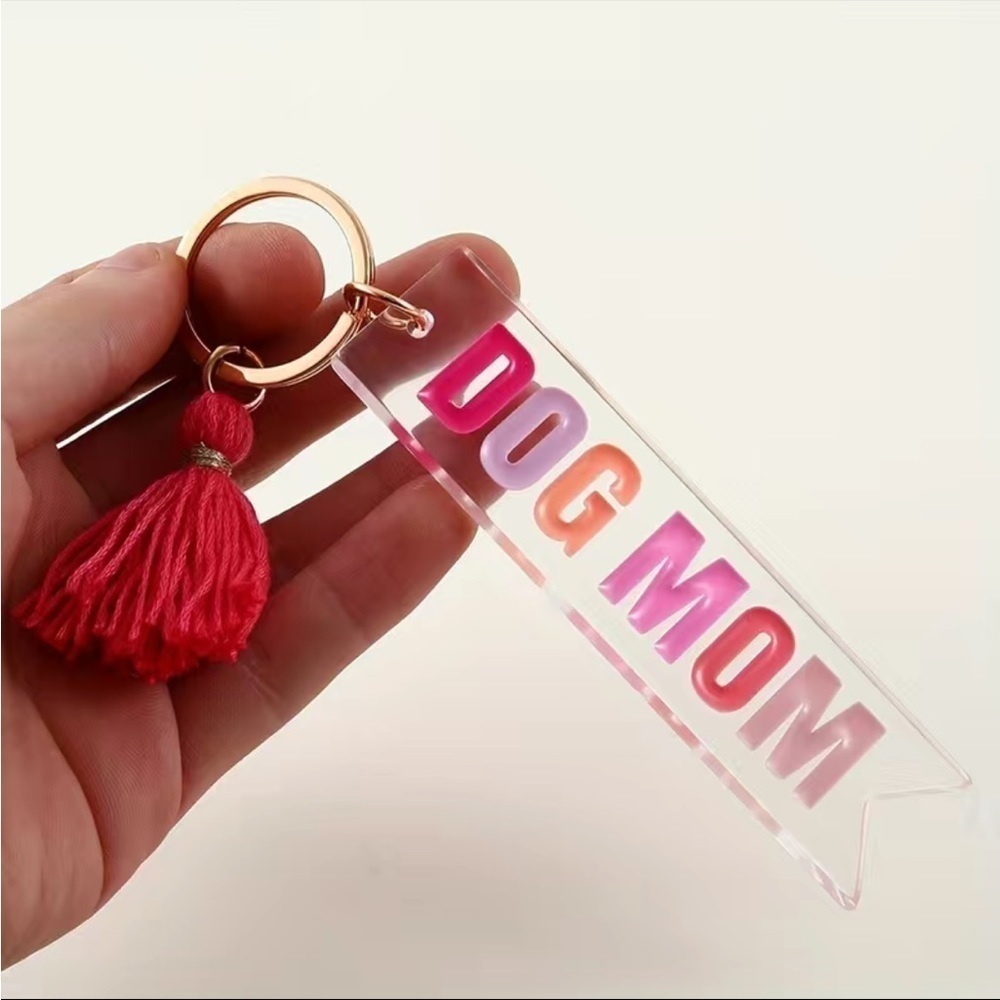 Dog Mom acrylic keychain - pink and gold - Picture 2 of 3